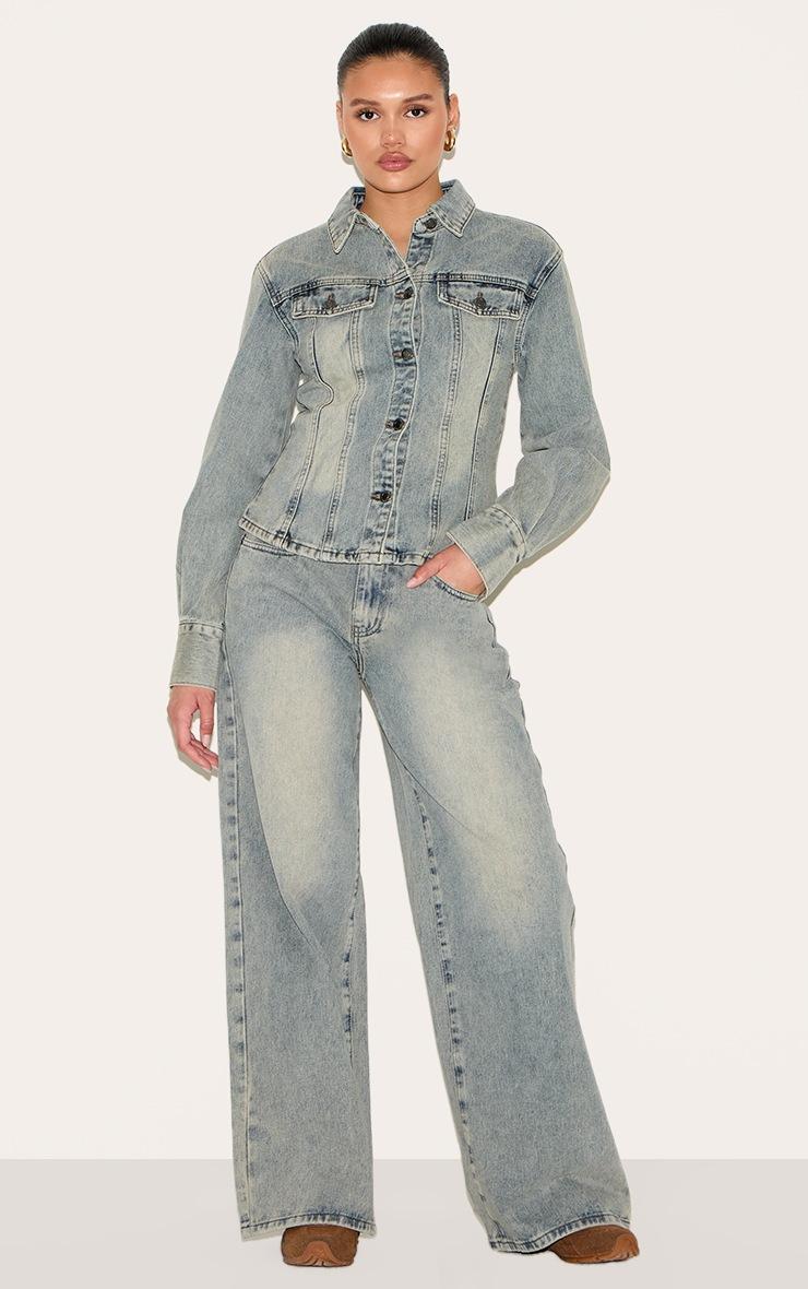 Pretty Little Thing Vintage Long Sleeve Cinch Waist Denim Jacket