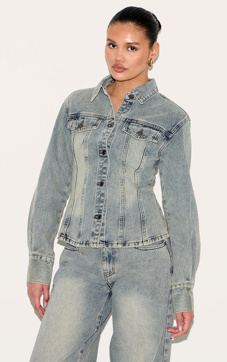 Pretty Little Thing Vintage Long Sleeve Cinch Waist Denim Jacket