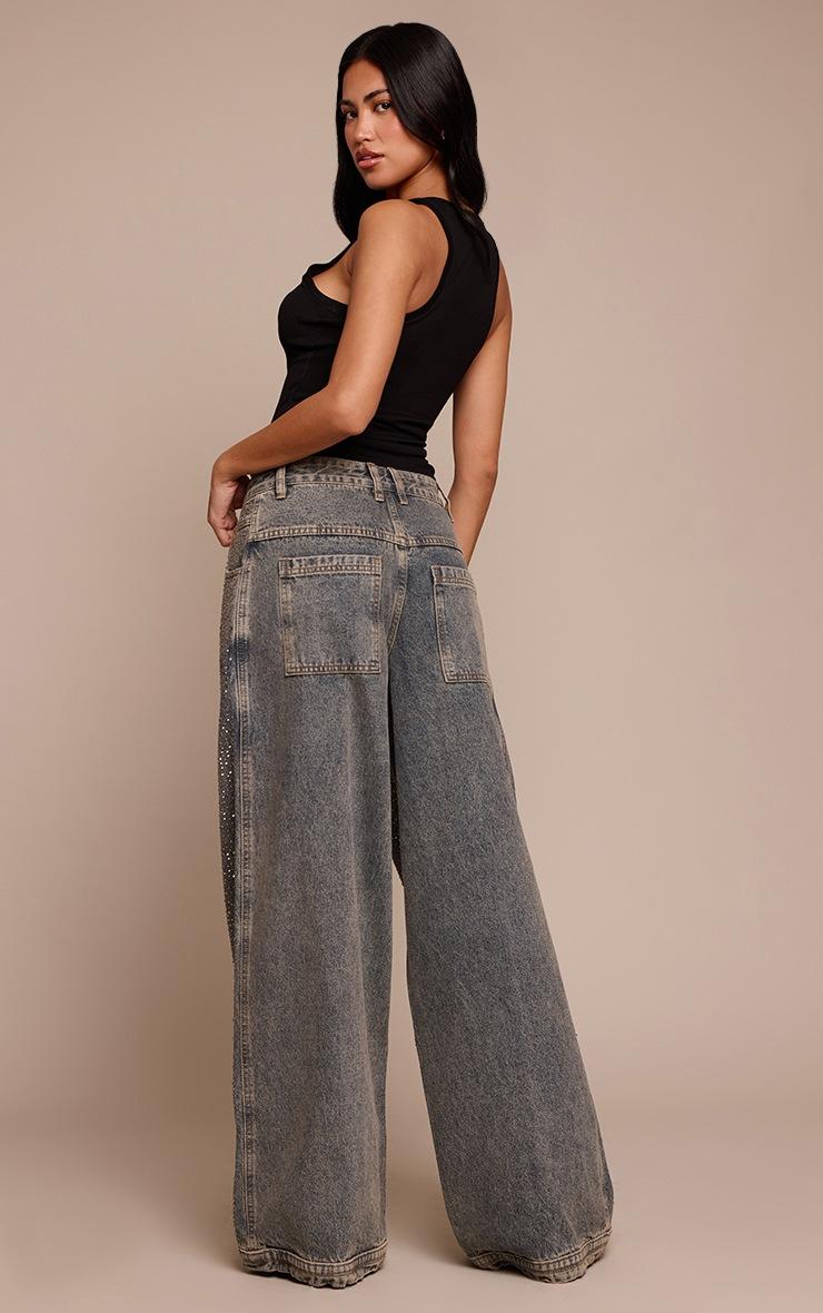 Pretty Little Thing Vintage Relaxed Low Rise Hotfix Wide Leg Denim Jeans