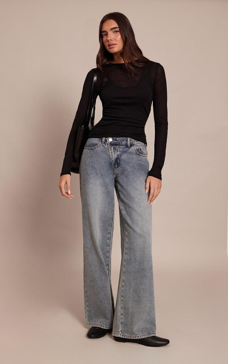 Pretty Little Thing Vintage Wash Asymmetric Waistband Wide Leg Jeans