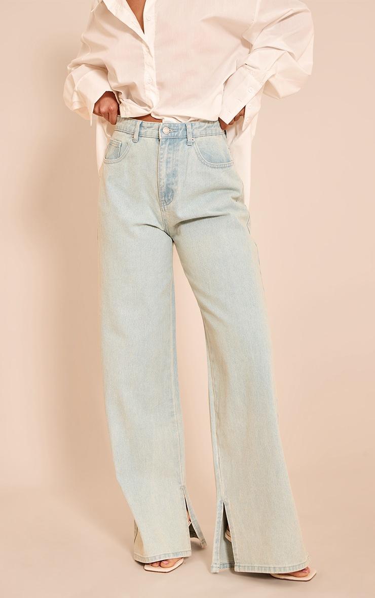 Pretty Little Thing Vintage Wash High Rise Split Hem Boyfriend Jeans