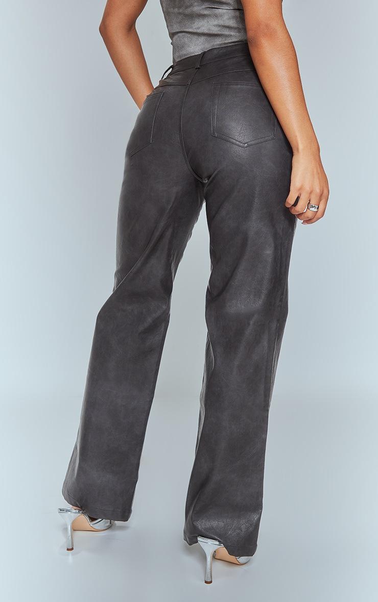 Pretty Little Thing Washed Black Faux Leather Straight Leg Pants