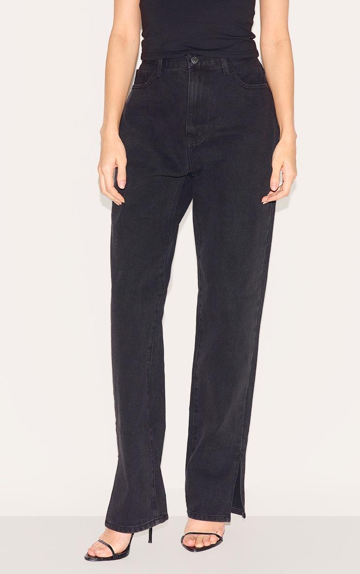 Pretty Little Thing Washed Black L30 Denim Split Hem Jeans