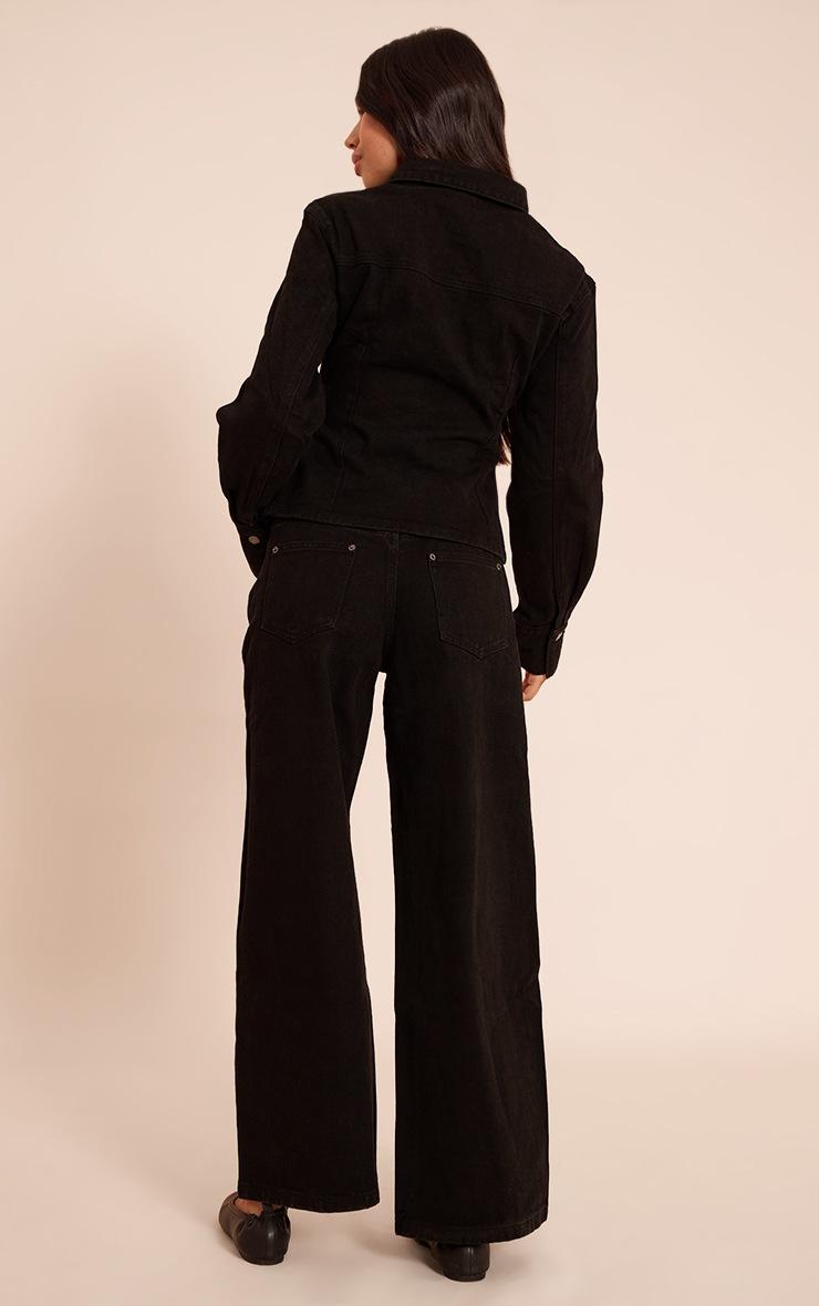 Pretty Little Thing Washed Black Long Sleeve Cinch Waist Denim Jacket
