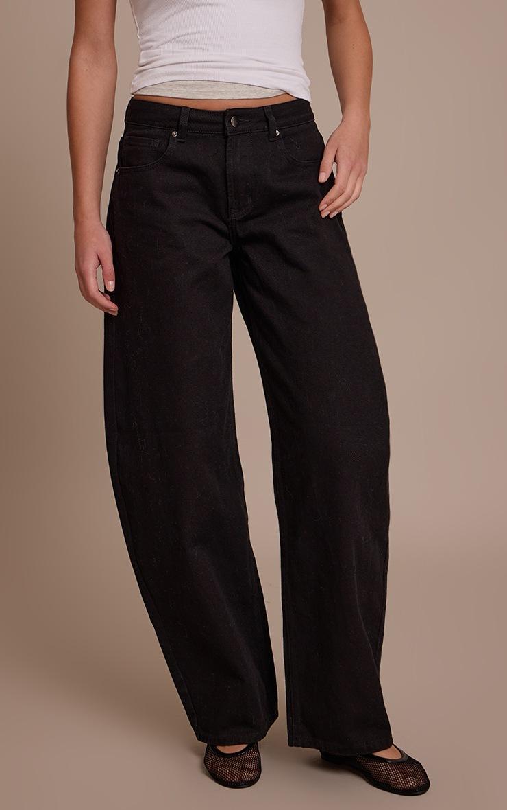 Pretty Little Thing Washed Black Low Rise Barrel Jeans