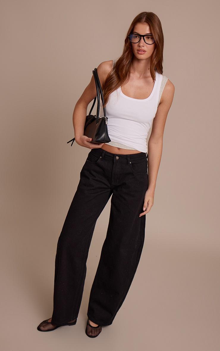 Pretty Little Thing Washed Black Low Rise Barrel Jeans