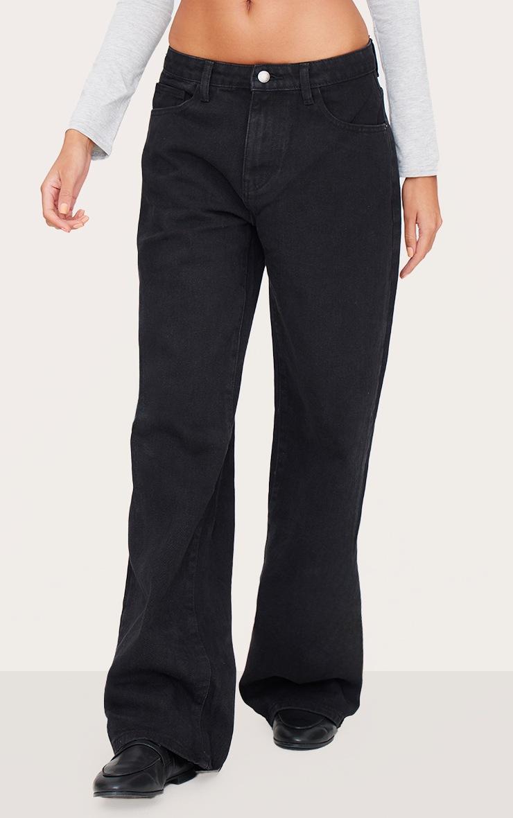 Pretty Little Thing Washed Black Low Rise Wide Leg Jean