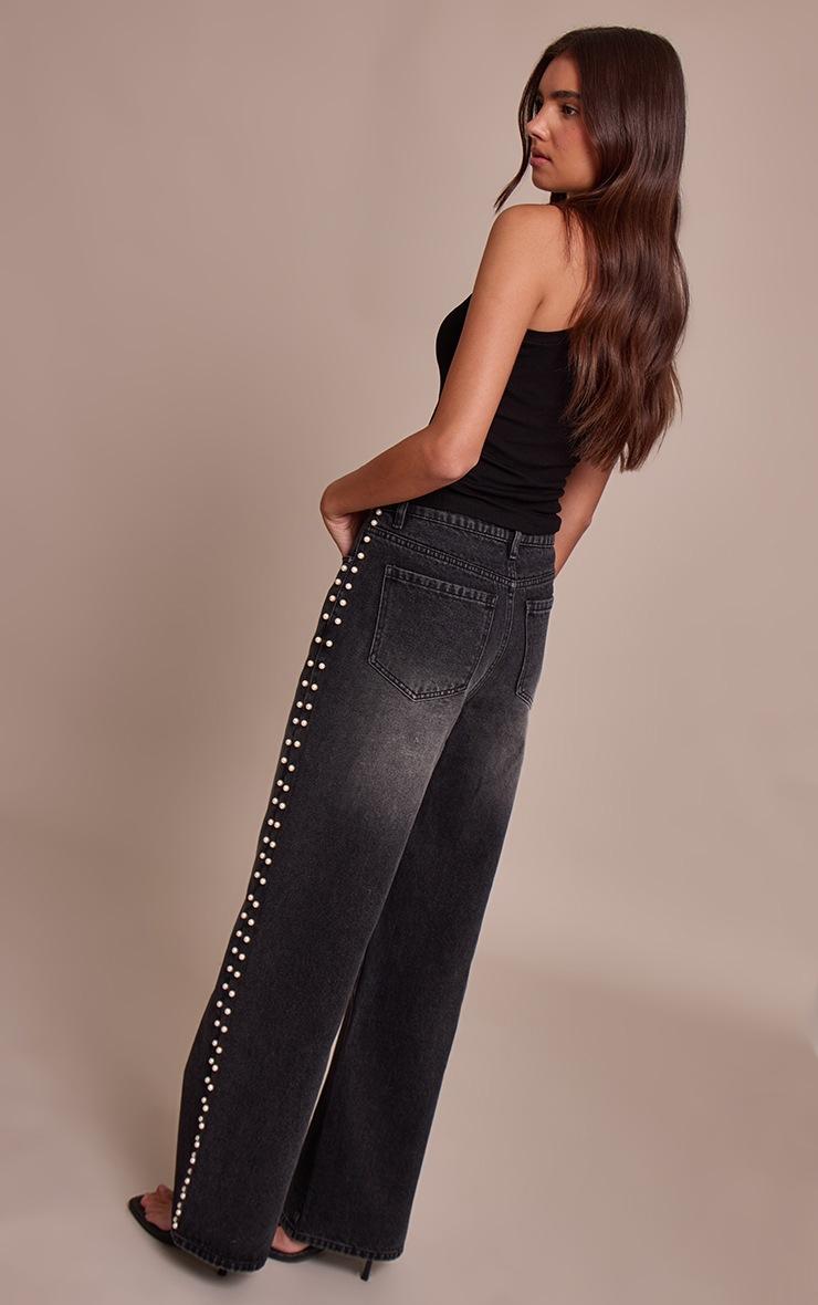 Pretty Little Thing Washed Black Pearl Embellishment Jeans