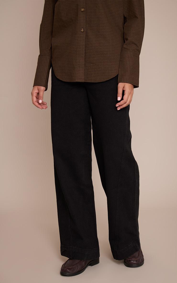Pretty Little Thing Washed Black Relaxed Mid Rise Seam Detail Wide Leg Jeans