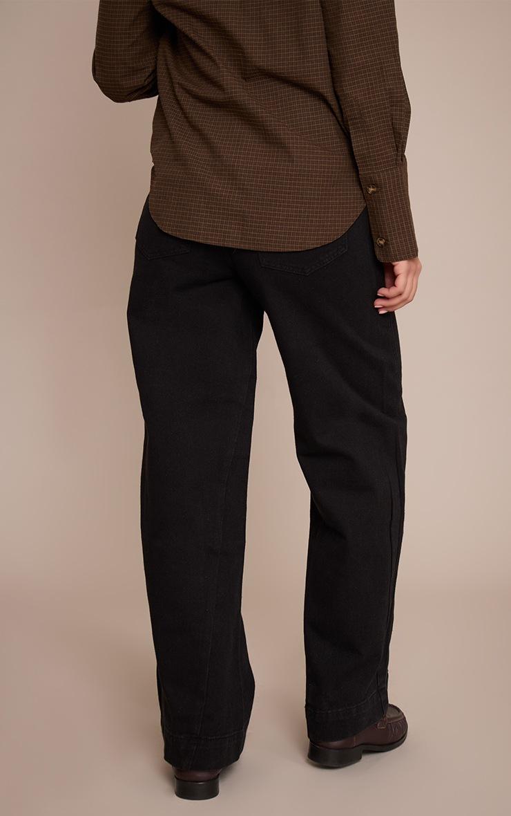 Pretty Little Thing Washed Black Relaxed Mid Rise Seam Detail Wide Leg Jeans