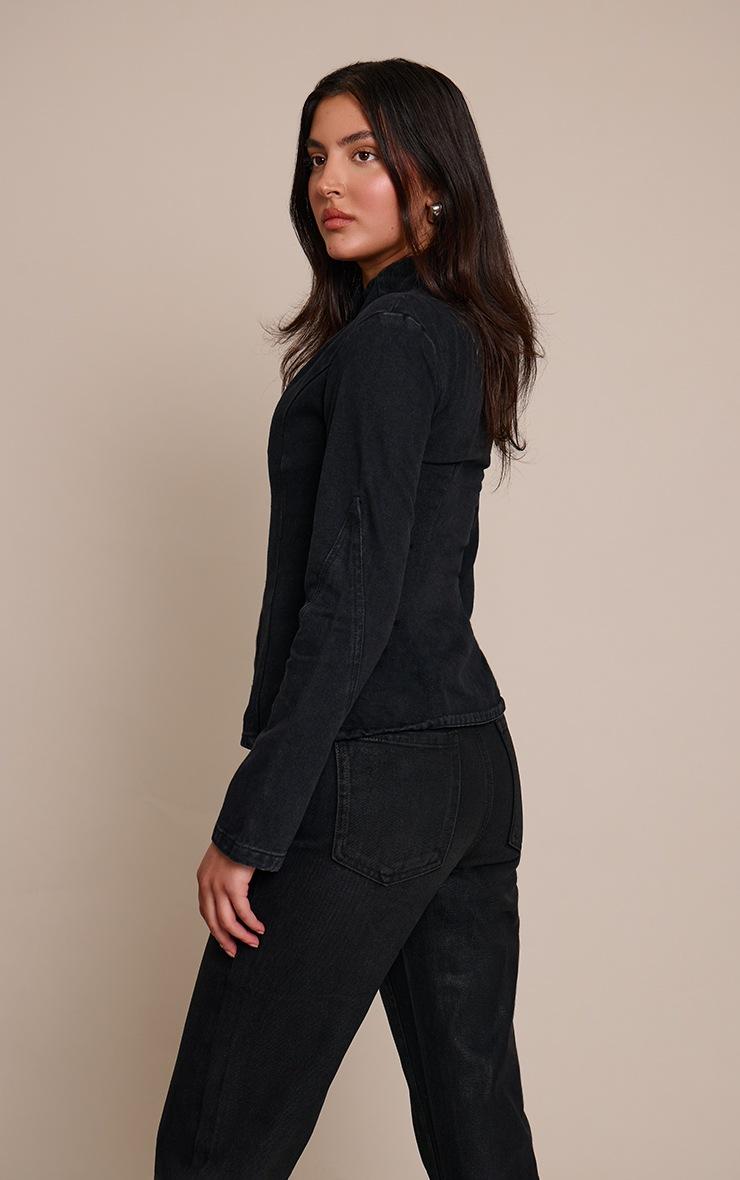 Pretty Little Thing Washed Black Seam Detail High Neck Fitted Jacket