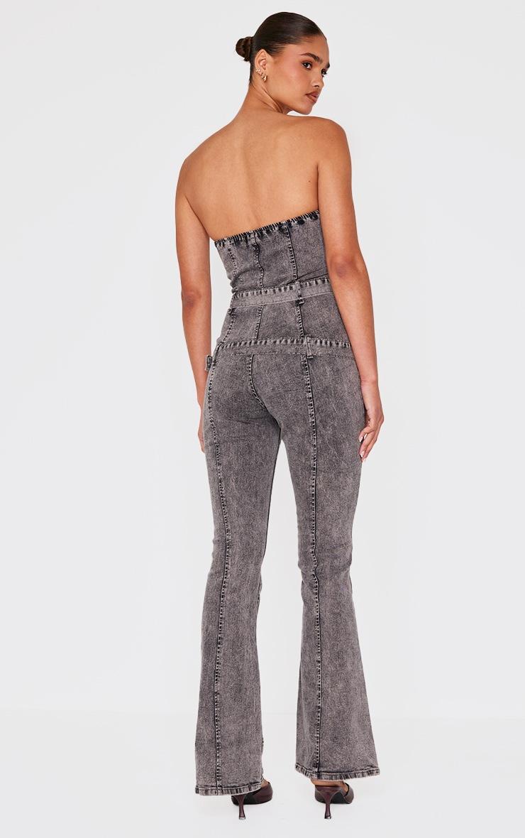 Pretty Little Thing Washed Grey Buckle Detail Straight Leg Denim Jumpsuit