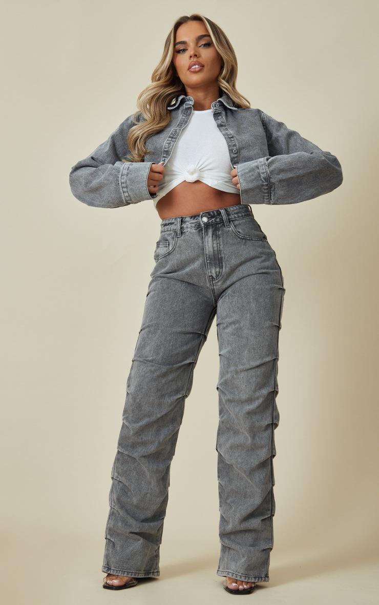 Pretty Little Thing Washed Grey Denim Cropped Shirt