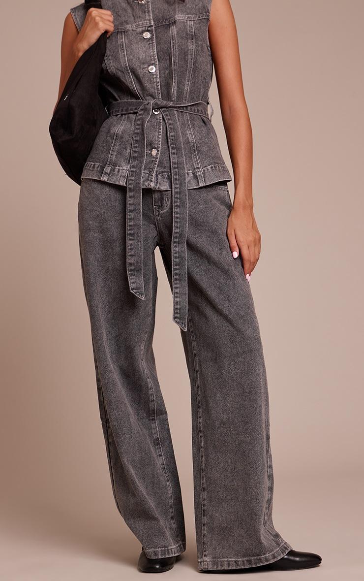 Pretty Little Thing Washed Grey Mid Rise Wide Leg Denim Jeans