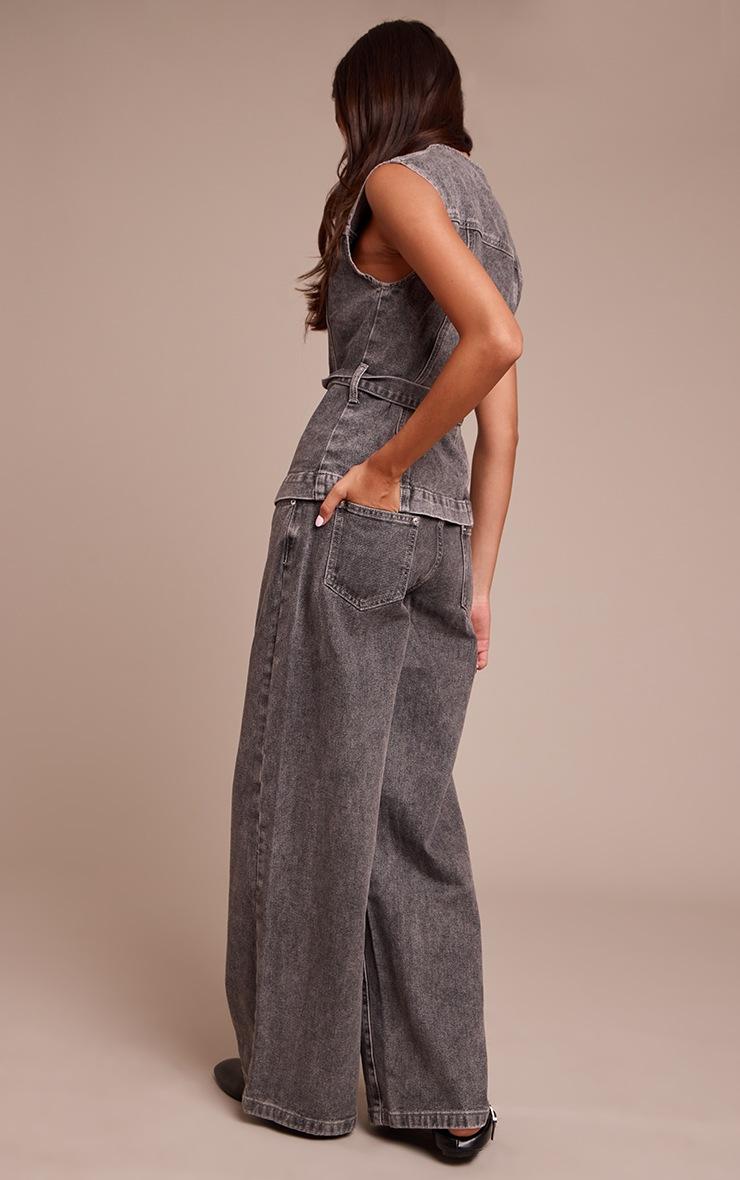 Pretty Little Thing Washed Grey Mid Rise Wide Leg Denim Jeans