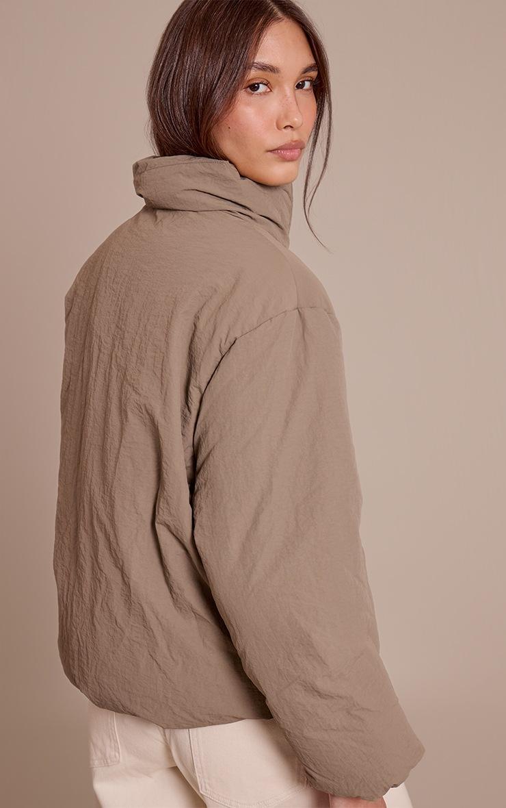 Pretty Little Thing Washed Khaki High Neck Tie Waist Quilted Puffer Jacket