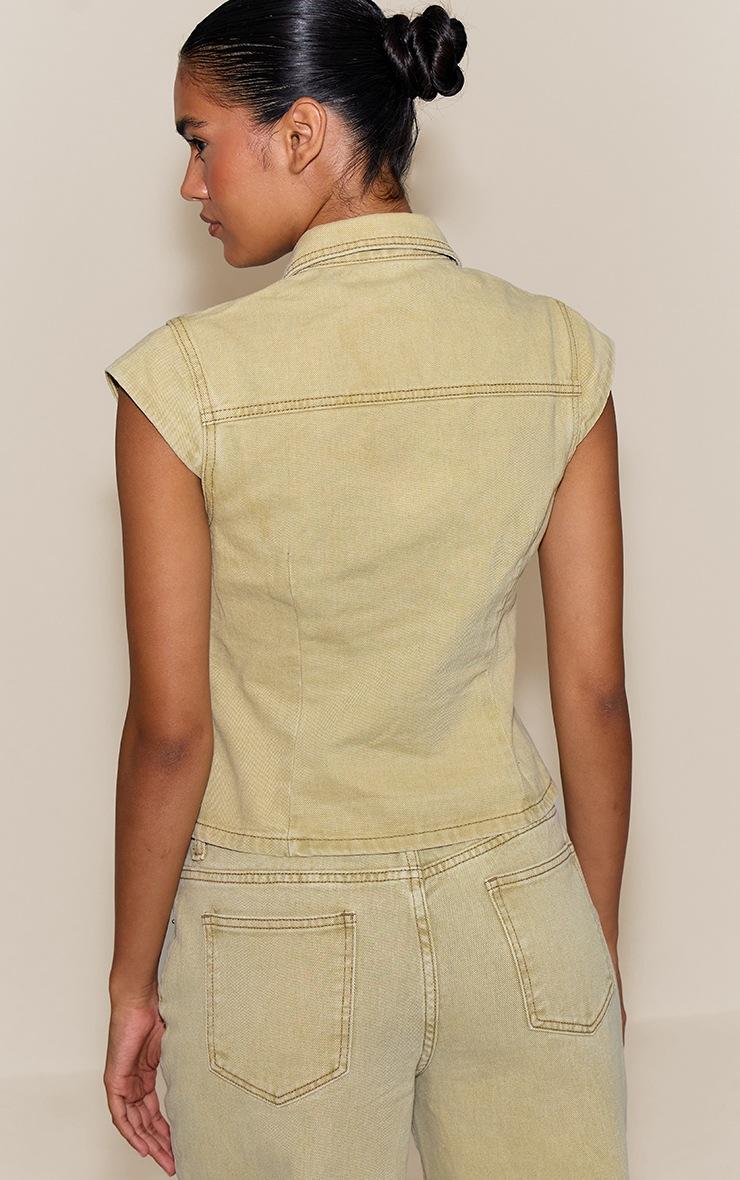 Pretty Little Thing Washed Light Sage Cap Sleeve Cinch Denim Shirt