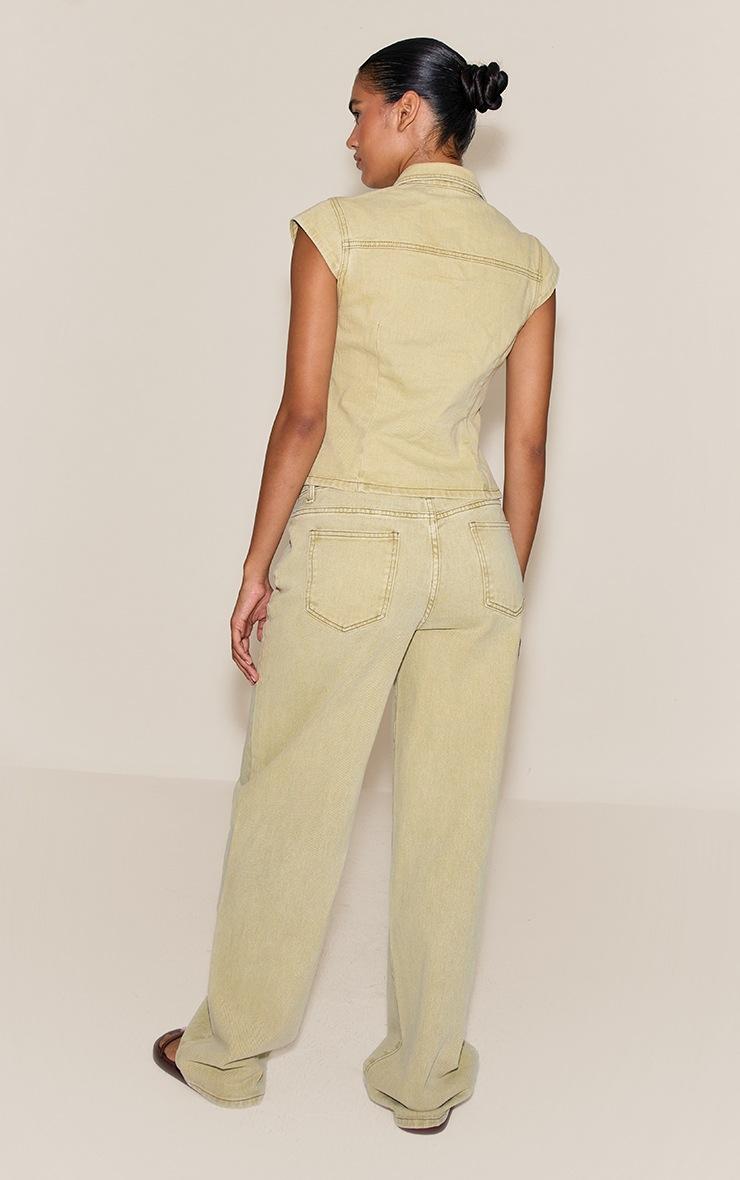 Pretty Little Thing Washed Light Sage Mid Rise Straight Leg Style Jeans