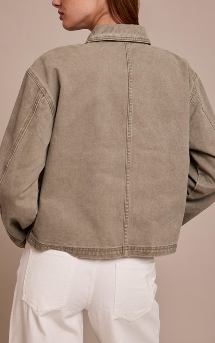 Pretty Little Thing Washed Olive Carpenter Denim Jacket