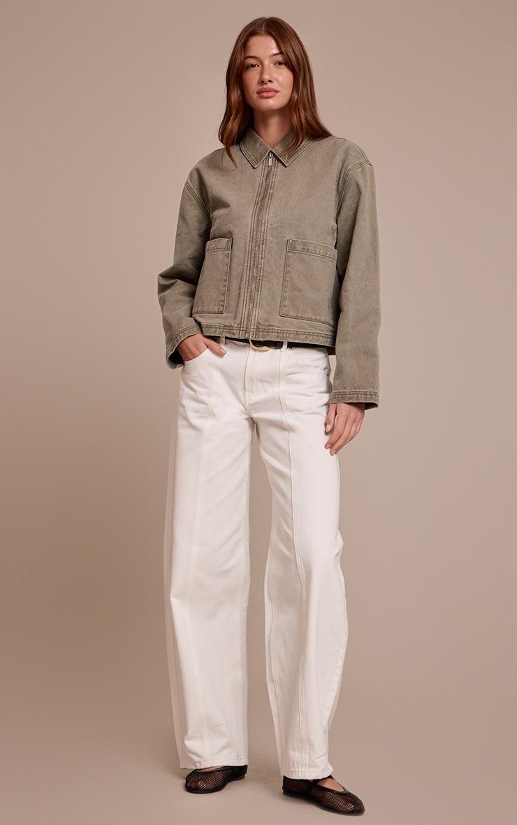 Pretty Little Thing Washed Olive Carpenter Denim Jacket