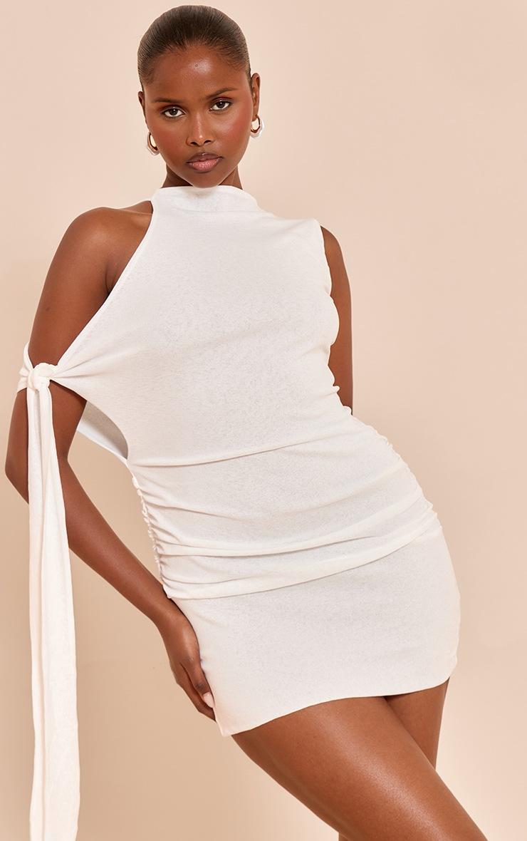 Pretty Little Thing White Acetate Tie Shoulder Bodycon Mini Dress