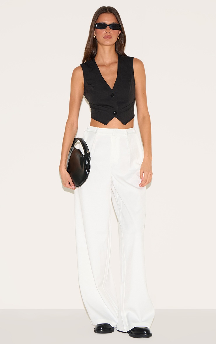 Pretty Little Thing White Adjustable Waistband Detail Tailored Pants