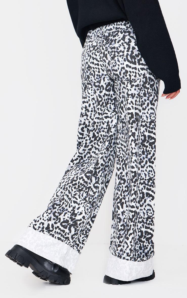 Pretty Little Thing White And Black Leopard Print Turn Up Hem Wide Leg Jeans