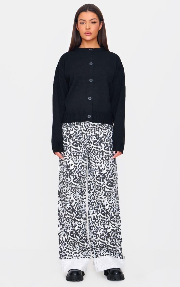 Pretty Little Thing White And Black Leopard Print Turn Up Hem Wide Leg Jeans