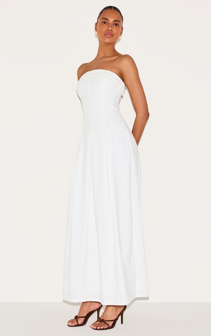 Pretty Little Thing White Bandeau Pleated Midaxi Dress