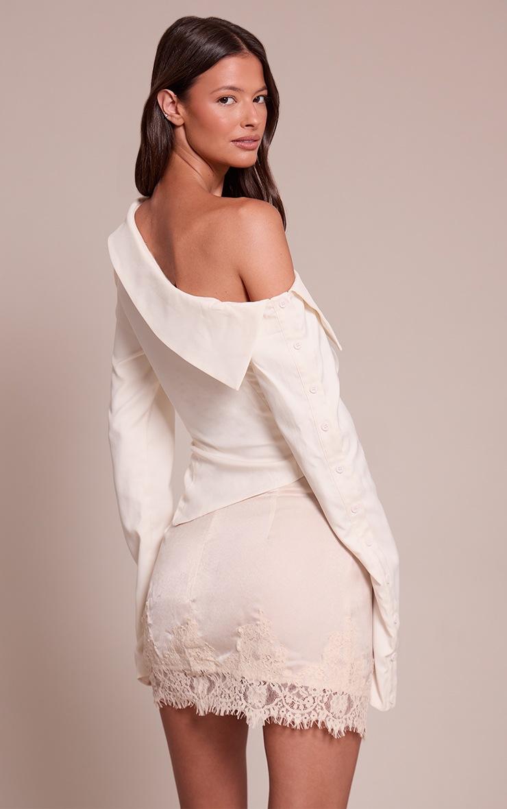 Pretty Little Thing White Bardot Asymmetric Hem Long Sleeve Shirt