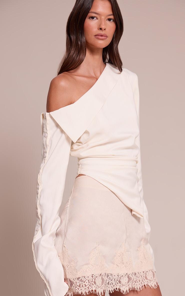 Pretty Little Thing White Bardot Asymmetric Hem Long Sleeve Shirt
