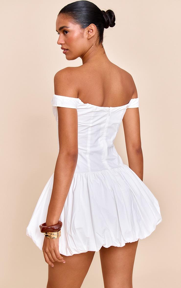 Pretty Little Thing White Bardot Puffball Mini Dress