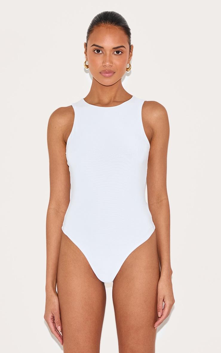 Pretty Little Thing White Basic Slinky Racer Bodysuit