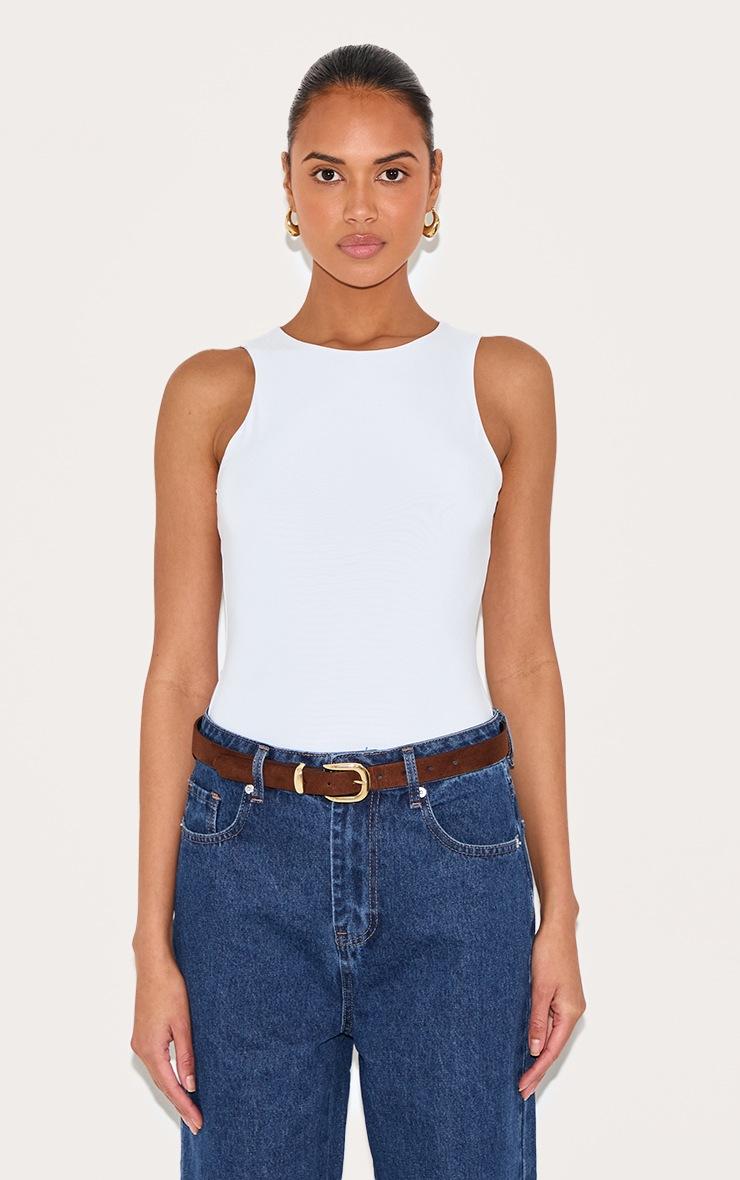 Pretty Little Thing White Basic Slinky Racer Bodysuit