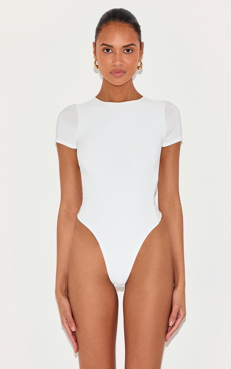 Pretty Little Thing White Basic Slinky Short Sleeve Bodysuit