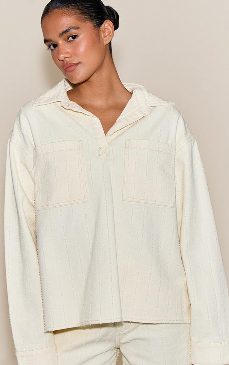 Pretty Little Thing White Boucle Denim Oversized Shirt