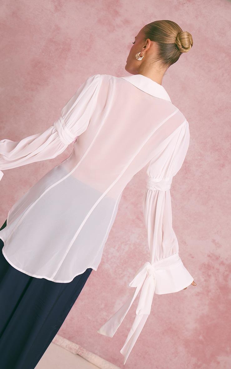 Pretty Little Thing White Chiffon Lace Trim Detail Long Blouse