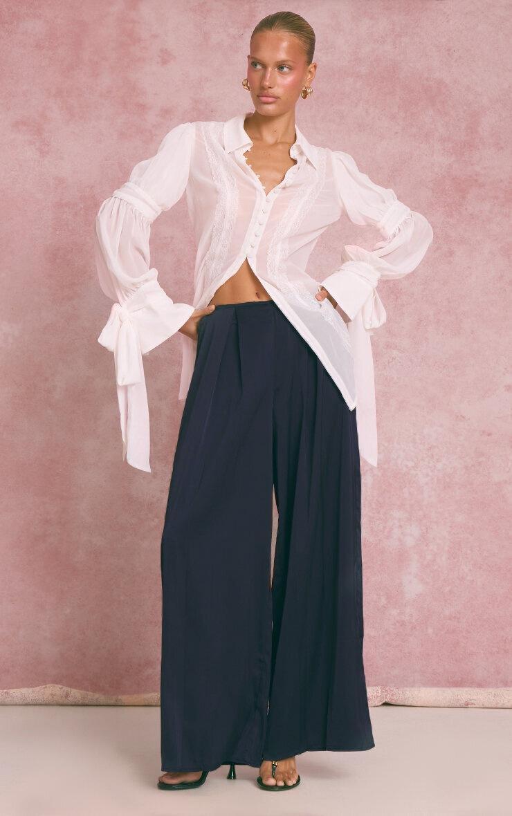 Pretty Little Thing White Chiffon Lace Trim Detail Long Blouse