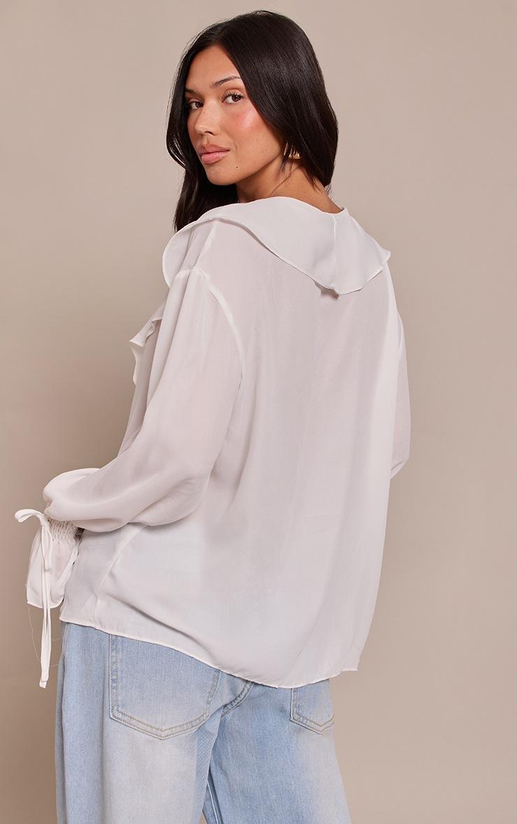 Pretty Little Thing White Chiffon Ruffle Tie Front Blouse
