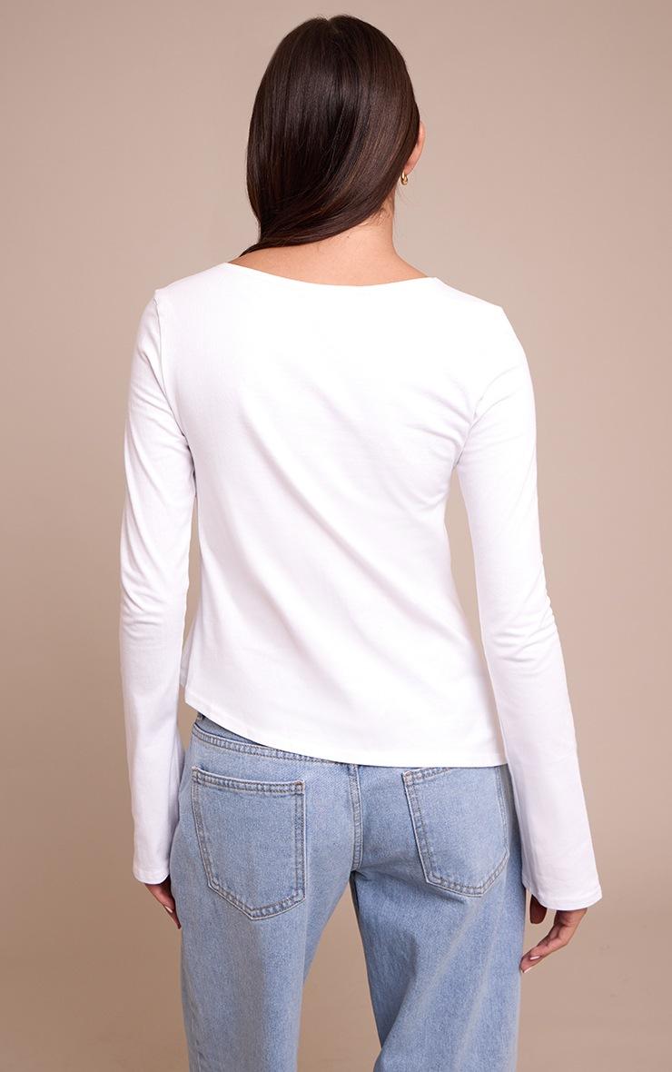 Pretty Little Thing White Cotton Asymmetric Hem Flared Long Sleeve Top