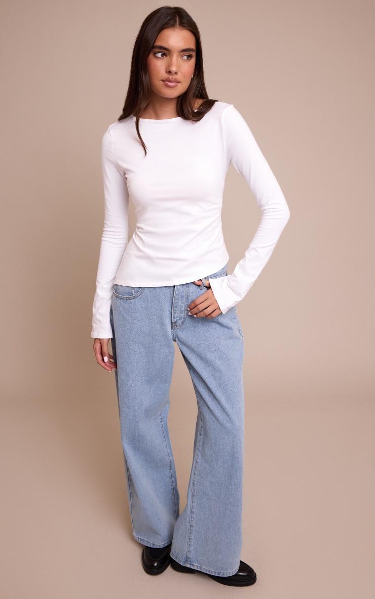 Pretty Little Thing White Cotton Asymmetric Hem Flared Long Sleeve Top