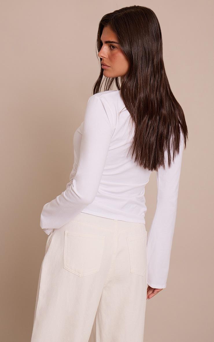 Pretty Little Thing White Cotton Asymmetric Long Sleeve Top