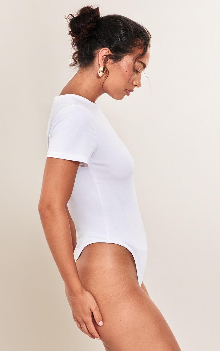 Pretty Little Thing White Cotton Crew Neck Short Sleeve Bodysuit