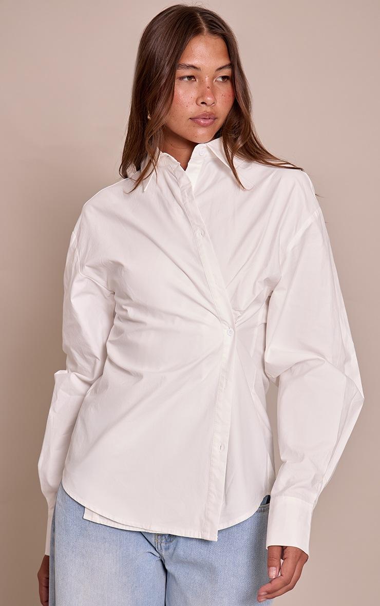 Pretty Little Thing White Cotton Multi Button Cinched Shirt