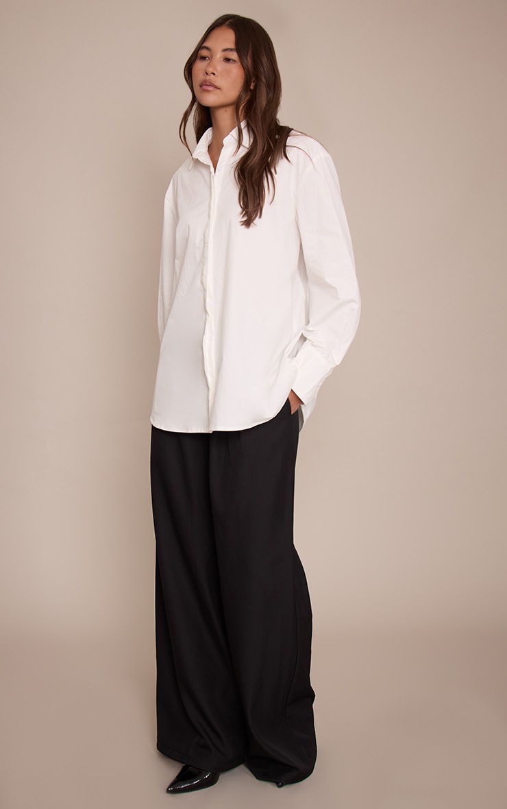 Pretty Little Thing White Cotton Oversized Cuff Shirt