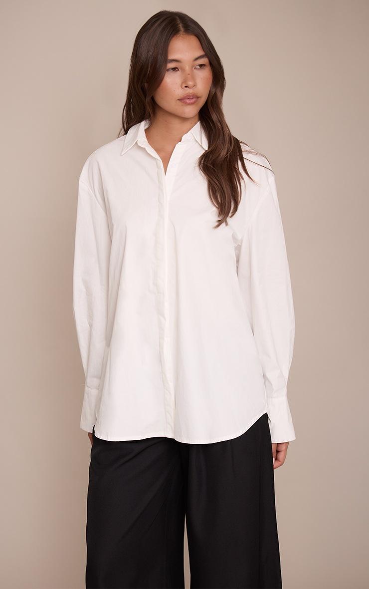Pretty Little Thing White Cotton Oversized Cuff Shirt