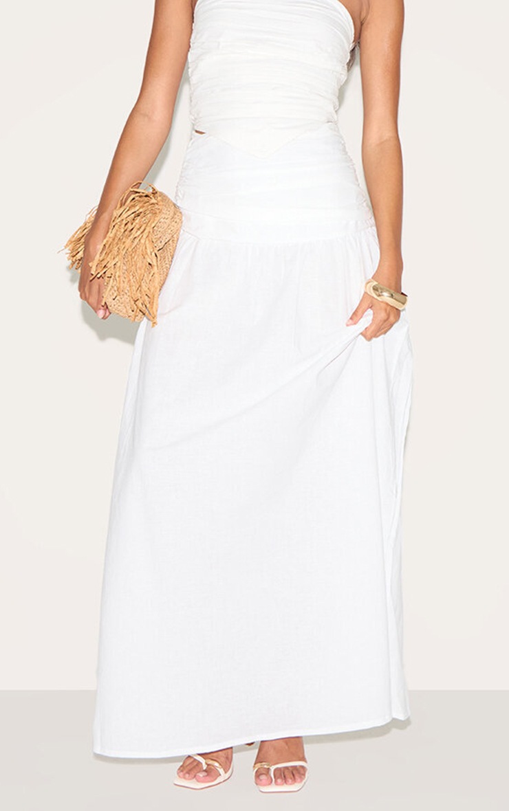 Pretty Little Thing White Cotton Poplin A Line Low Rise Maxi Skirt