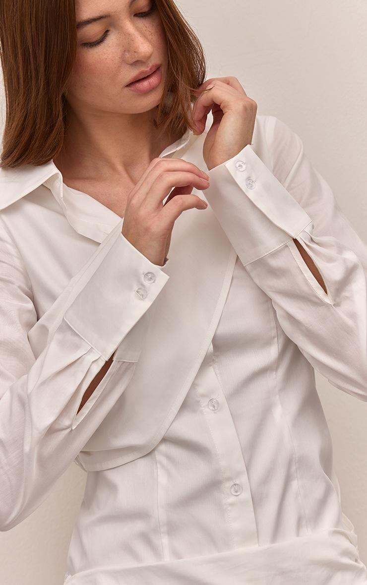 Pretty Little Thing White Cotton Poplin Wrap Detail Long Sleeve Shirt Dress