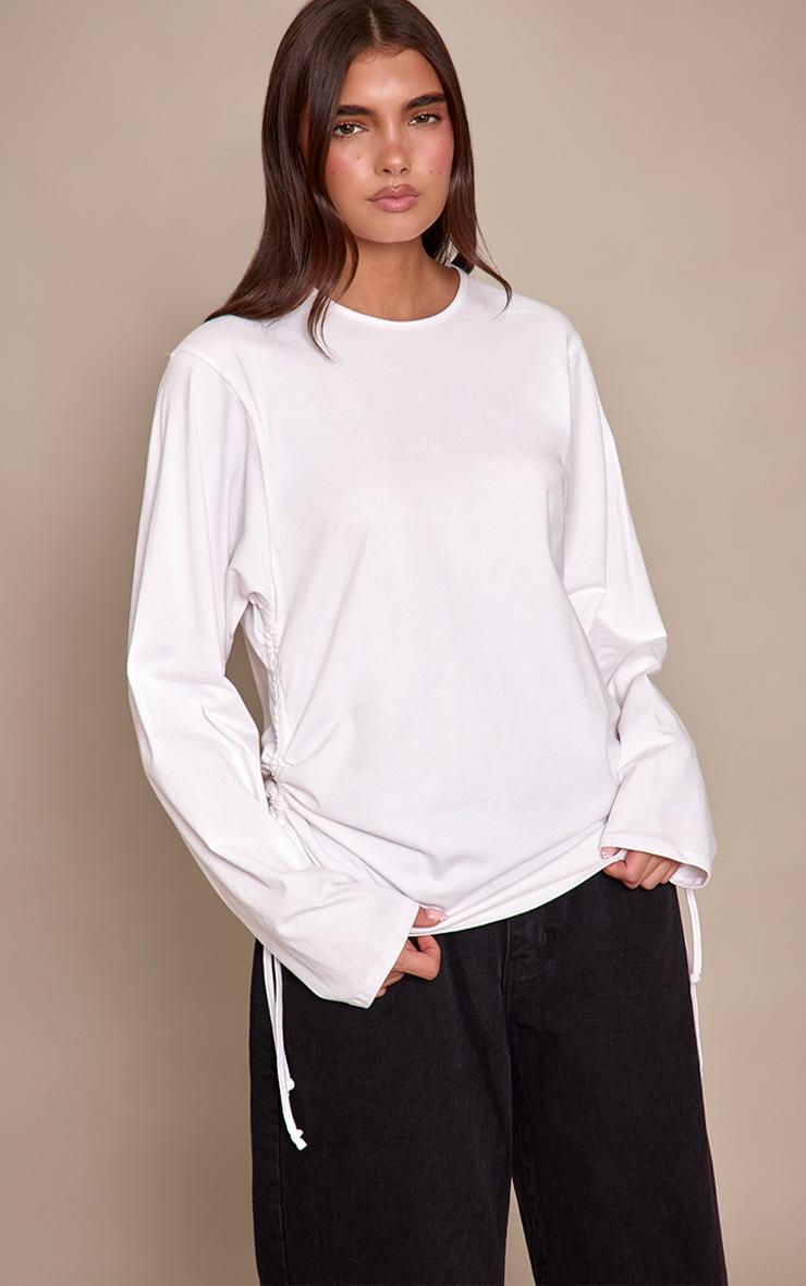 Pretty Little Thing White Cotton Ruched Side Detail Slouchy Top