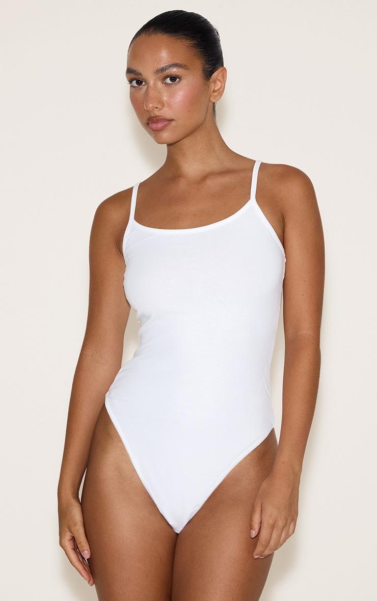 Pretty Little Thing White Cotton Scoop Neck Strappy Bodysuit